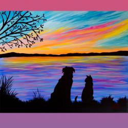 The image for NEW! Dog and Cat Lovers! Beautiful sunset! Proceeds go to benefit the Coastal and Humane Society