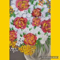 The image for Red and White Flower Boquet in a Grey Vase!